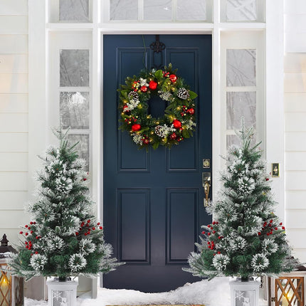 2PCS 3FT Prelit Flocked Snowman Trees with Warm White LEDs, Indoor/Outdoor