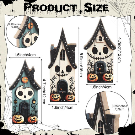 3-Piece Halloween Wooden Haunted House Signs, Pumpkin & Ghost Tiered Tray Decor