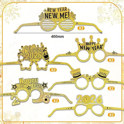 24-Piece Gold Happy New Year Glasses – Laser Photo Booth Party Props 2026