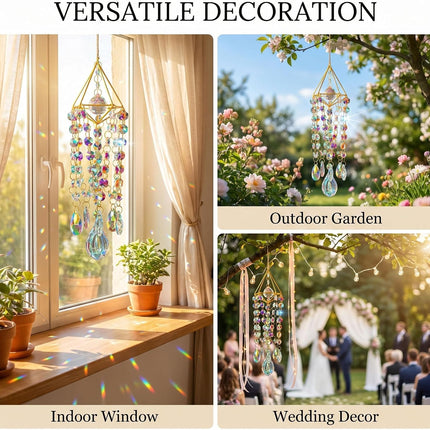 21.5" Crystal Suncatcher, Gold-Plated Glass Prism Rainbow Maker, Indoor Outdoor Window Decor