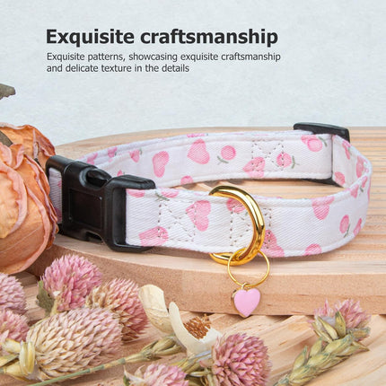 Cute Love Heart Dog Collar – Handmade Cotton, White & Pink, Small Size