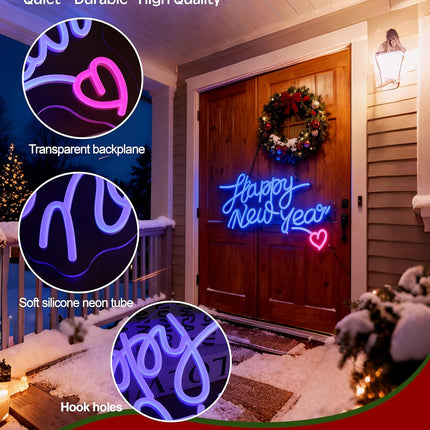 Happy New Year Neon Sign – 16.5×12in USB Powered Wall & Party Decor