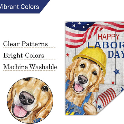 Happy Labor Day Golden Retriever Garden Flag 12x18 Double Sided Burlap
