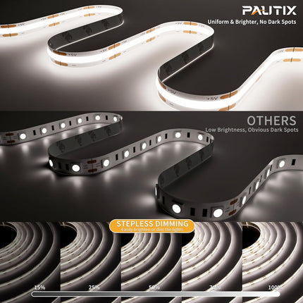 5V USB COB LED Strip Light – 6.56ft, Dimmable 6000K Daylight White with RF Remote