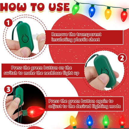 2 Pack Christmas Light Necklaces – 9 LED Bulbs, 3 Flash Modes for Xmas Party