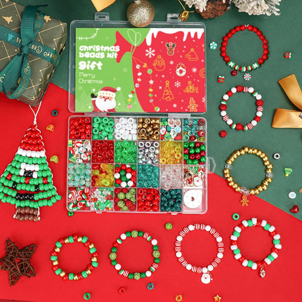 500PCS Christmas Beads for Bracelets Pony Beads & Holiday Charms for Xmas Party Decor