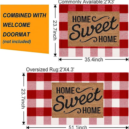 Christmas Entryway Rug – 24"x51" Buffalo Plaid, Machine Washable, Indoor Outdoor