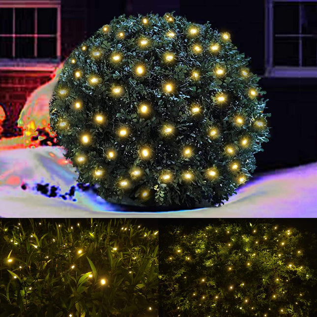 100LED Warm White Net Lights 5x5ft, Outdoor Christmas Bush Decor, UL Listed