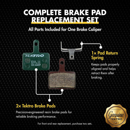 E10.11 Disc Brake Pads, Resin Compound for TRP Tektro Shimano Brakes, Smooth Braking