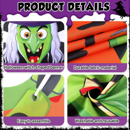 Halloween Witch Porch Sign Banner, Scary Witch Backdrop & Party Photo Prop Decor