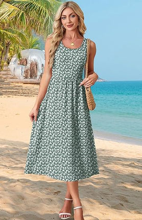 Women’s Summer Dress Loose Fit Casual Midi Sundress with Pockets