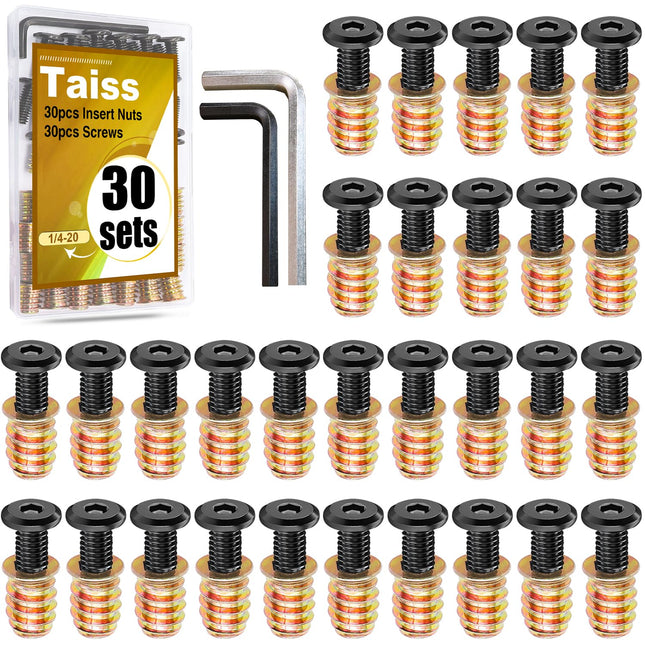 30PCS Wood Threaded Inserts – 1/4-20 Hex Socket Screw-In Nuts with Spanner
