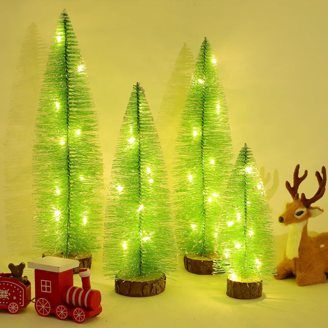 4PCS Mini Christmas Trees – Grinch Bottle Brush Tabletop Holiday Decor