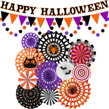 Halloween Party Decorations Set, Spooky Banner, Paper Fans & Dot Garland for Party