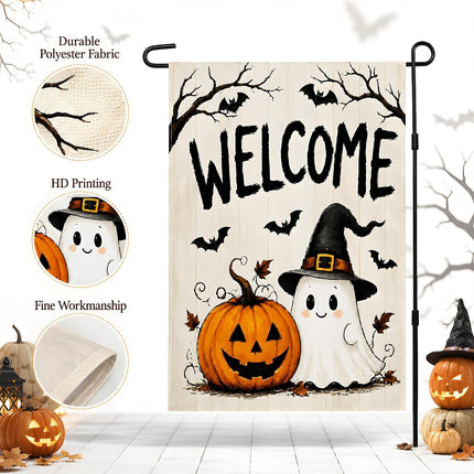 Halloween Welcome Garden Flag, Trick or Treat Banner for Porch, Patio & Yard Decor