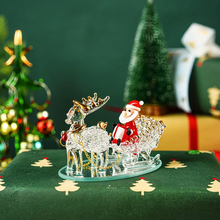 Blown Glass Santa Sleigh Figurines – Handmade Mini Christmas Collectible Decorations