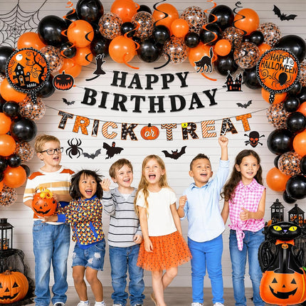 40-Piece Halloween Party Decor Set, Happy Birthday Banner, Cat Foil & Confetti Balloons