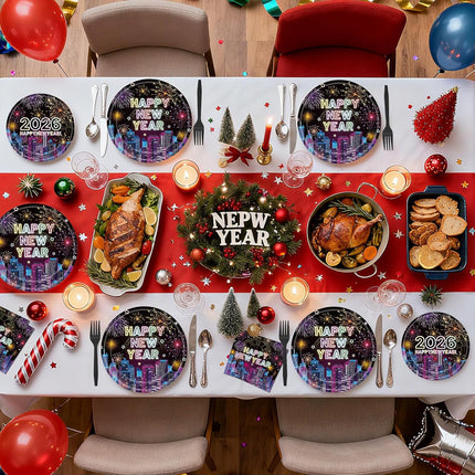 96 PCS Happy New Year 2026 Plates & Napkins Party Supplies Tableware Set