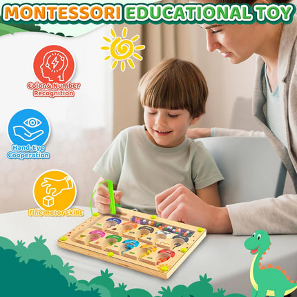 Wooden Montessori Busy Board – Magnetic Color & Number Maze for Toddlers