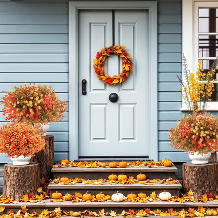 Artificial Mums Flowers 16 Bundles, UV-Resistant Fall Porch & Window Decor