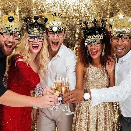 12 PCS Happy New Year 2026 Party Supplies Hats Crowns & Eyeglasses