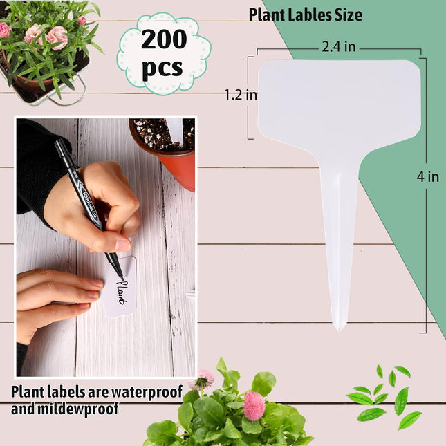 200Pcs Plant Labels – 4" T-Type Waterproof Garden Tags with Permanent Marking Pen