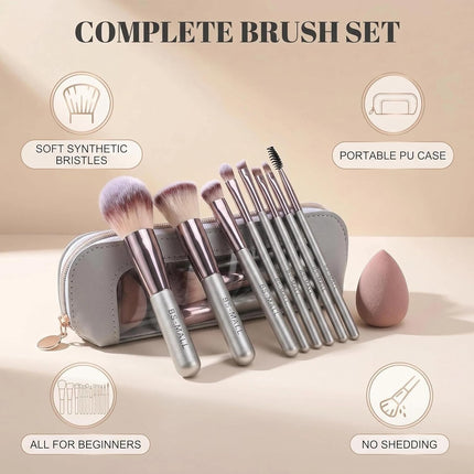 14PC Makeup Brush Set Travel Kit Case Sponge Soft Synthetic Brushes