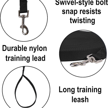 20ft Dog/Puppy Training Leash – Obedience, Recall, Agility, Black
