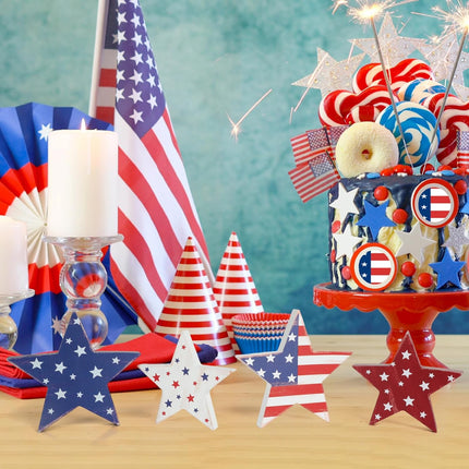 4 Pcs 4th of July Wooden Star Decor Patriotic Red White Blue Table Set