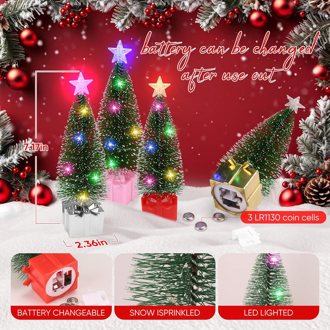 4-Pack Mini Christmas Trees – Tabletop Trees with LED Lights for Indoor Christmas Decoration