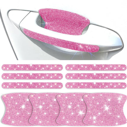 10PCS Pink Bling Car Door Handle Protectors Rhinestone Glitter Anti-Scratch Stickers