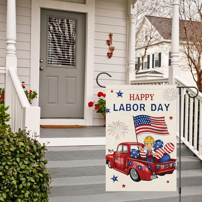 Happy Labor Day Garden Flag 12x18 Double Sided Burlap American Flag Only