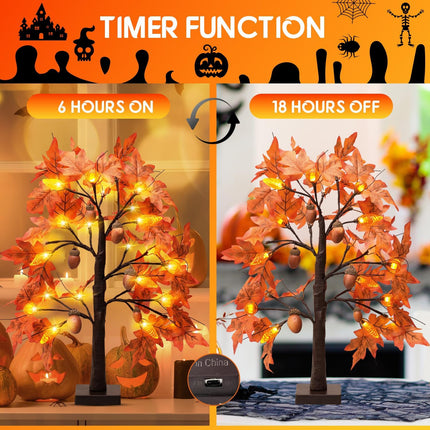Maple Leaf LED Table Tree Fall Decor 24 Lights Battery Autumn Thanksgiving Décor