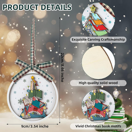 6 Pcs Christmas Book Ornaments, Tree Hanging Decorations for Book Lovers & Librarians