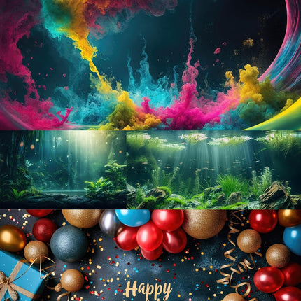 Fantasy Garden Aquarium Background 24x12 Inch Sunset Waterfall Vinyl Terrarium Backdrop