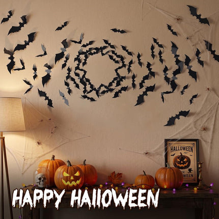 140-Piece 3D Halloween Bat Stickers, PVC Wall Decals for Indoor Outdoor Decor