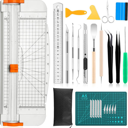27PCS Vinyl Craft Weeding Tool Kit – Utility Knives & 12" Paper Cutter for DIY