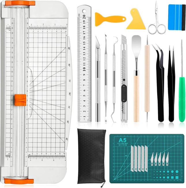 27PCS Vinyl Craft Weeding Tool Kit – Utility Knives & 12" Paper Cutter for DIY