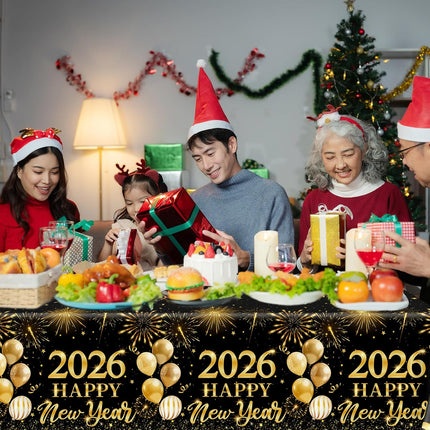 New Year 2026 Tablecloth Black Gold Plastic Party Supplies Home Kitchen