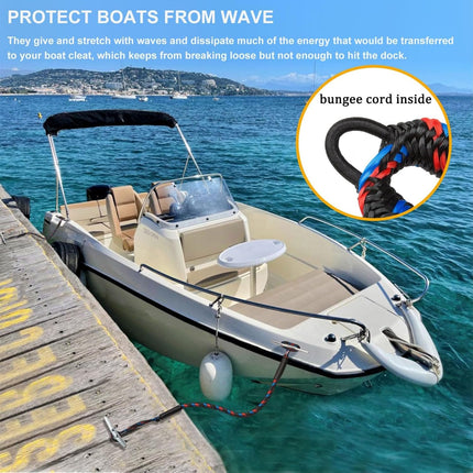 Dock Lines for Boats, Quick-Connect No-Knot Shock-Absorbing Mooring Ropes