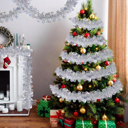 Christmas Silver Tinsel Garland 33FT – Shiny Hanging Disco Party Decor