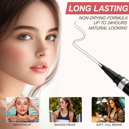 2-in-1 Waterproof Eyebrow Pencil – Microblading Tip & Brush, Dark Brown
