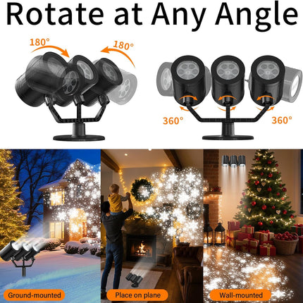 Snowflake Christmas Projector Lights – Triple Head, Timer, Waterproof LED