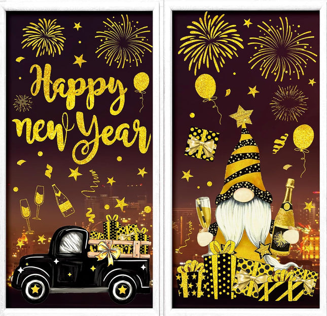 Happy New Year 2026 Window Decals – 6 Sheets Foil Gold Reusable Stickers