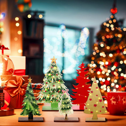 5pcs Wooden Christmas Trees – Rustic Tabletop Farmhouse Holiday Centerpieces