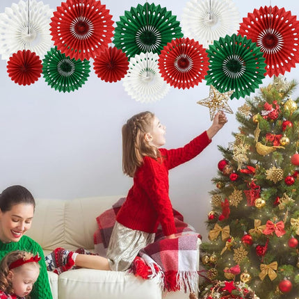 Red, Green & White Hanging Tissue Honeycomb Paper Fans Decor Kit for Christmas & Birthdays