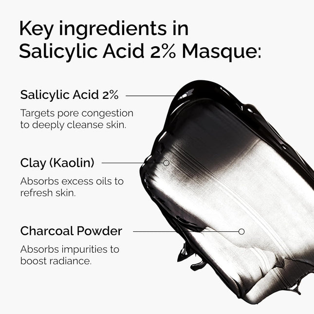 Salicylic Acid 2% Masque Charcoal Clay Mask for Blemish Prone Skin 1.7 Fl Oz