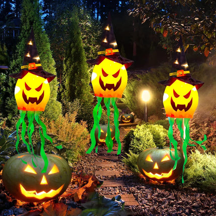 3-Piece LED Glowing Pumpkin Witch Hat Lights, Halloween Indoor Outdoor Party Decor