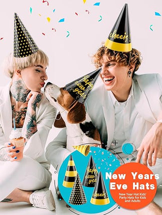 24-Piece NYE Party Cone Hats – Happy New Year Paper Hats Set, 4 Styles