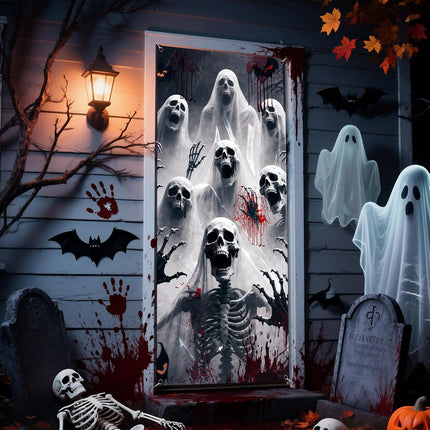 Halloween Door Cover 79x35in, Scary Skeleton Zombie Banner for Haunted House Decor